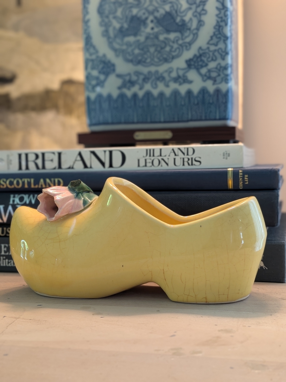 McCoy Pottery Yellow Dutch Clog Shoe Planter Pink Tulip Flower Vintage